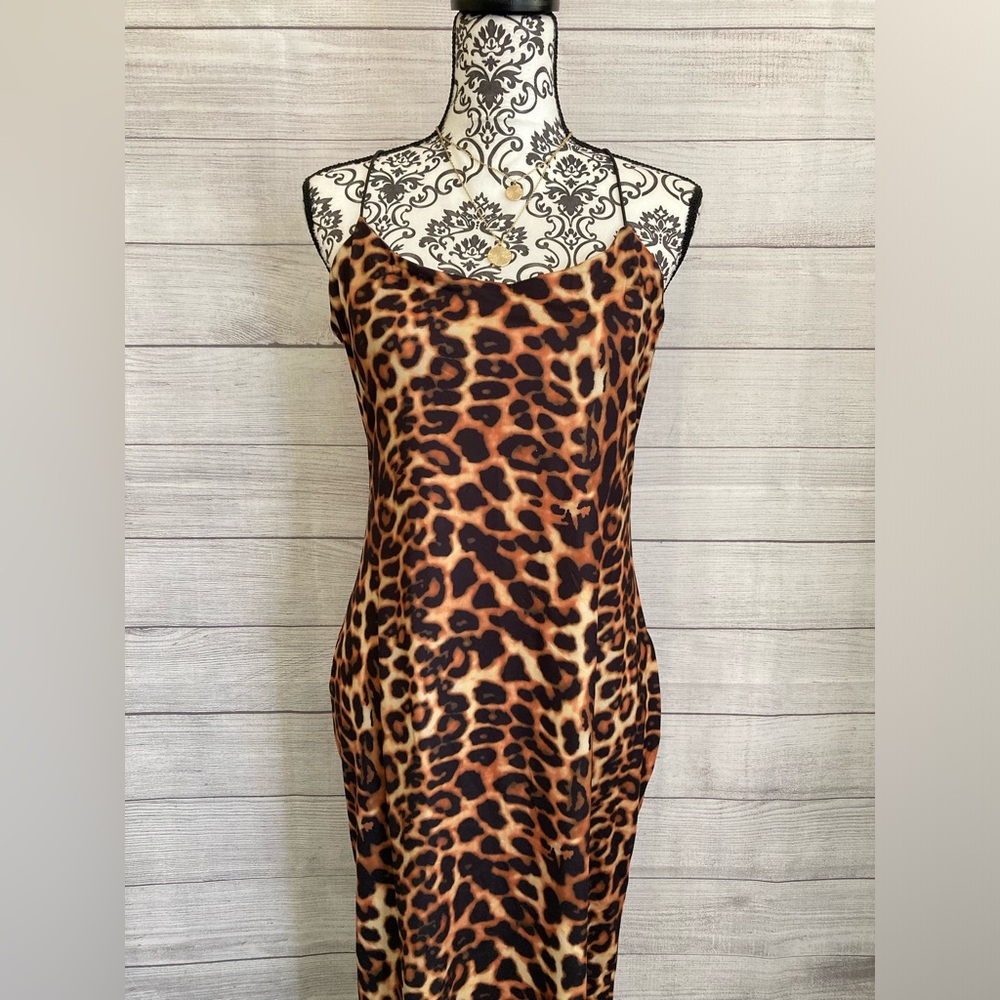 CBR | NWT Chic /Boutique /Rose Leopard Spaghetti Strap Bodycon Dress